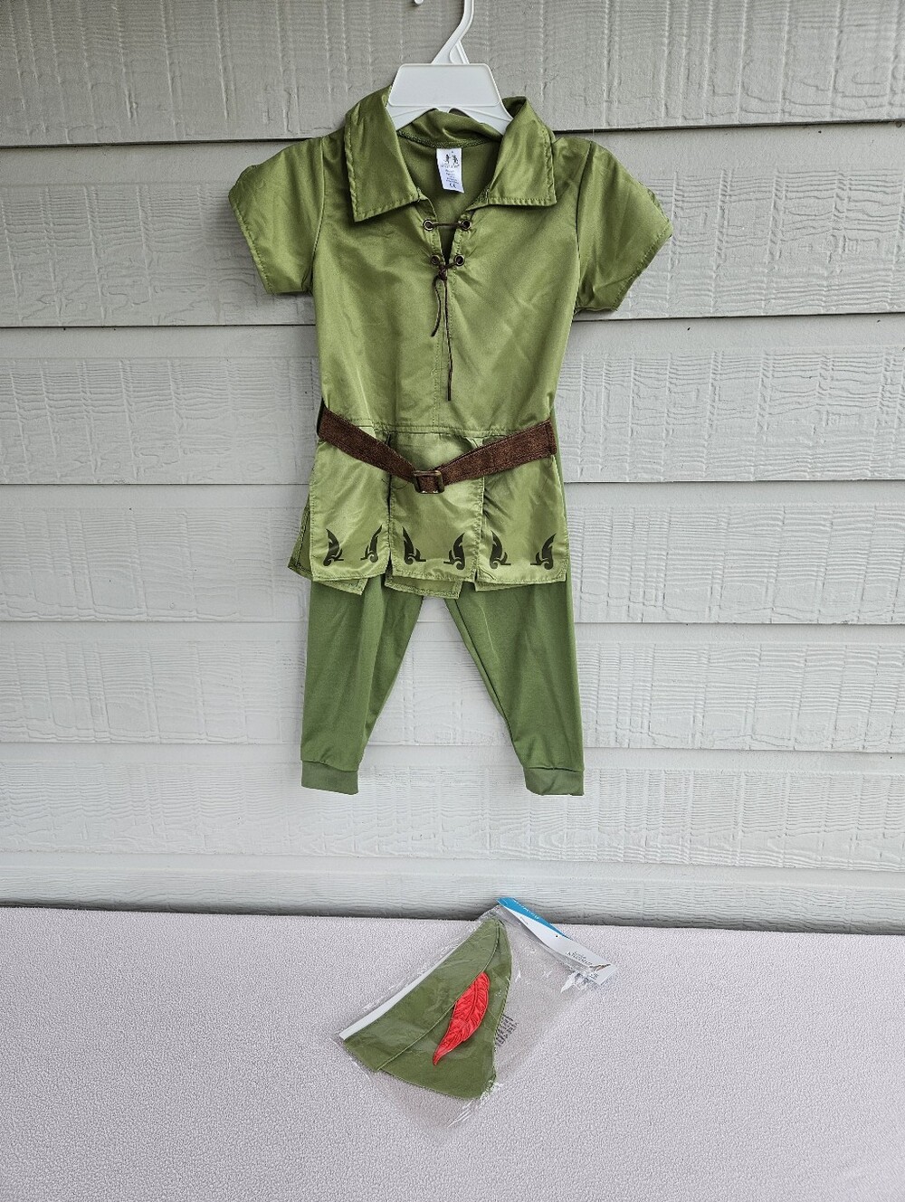 Little Adventures Peter Pan Costume Toddler 3-5 Year Hat Pants Shirt Belt Green